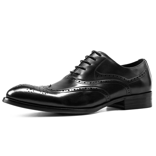 Cowhide Formal Men's Shoes, British Business Casual Shoes, Men's Lace-Up Carved Brogue Shoes