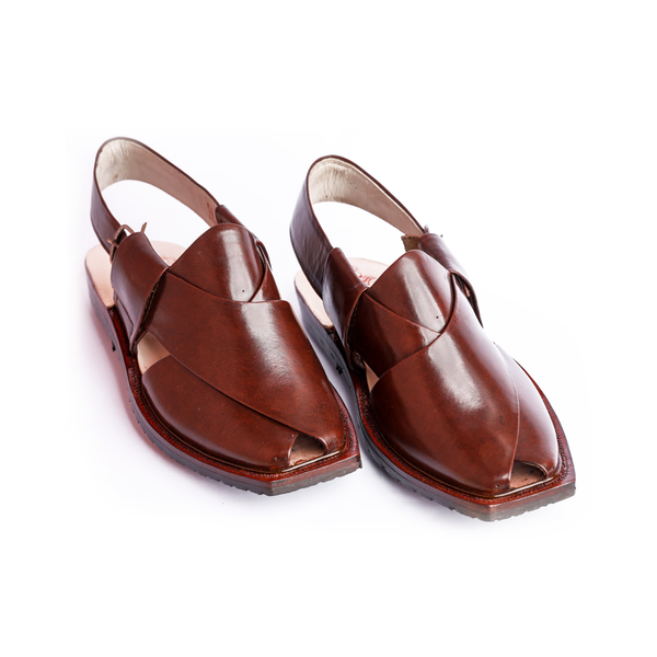 Mustard Red Peshawari Chappal – Genuine Leather, Single Tyre Grip