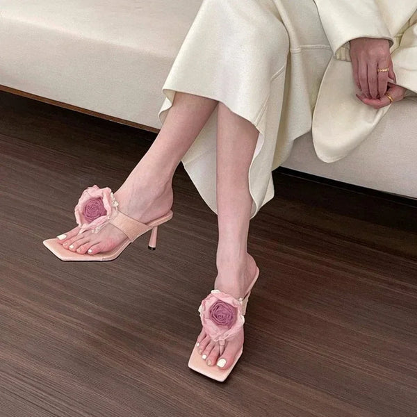 Slippers For Women Ladies High heels Summer Flip Flops Open Toe Flowers Bohemian S For Women Sandals Leather Sandals Woman New