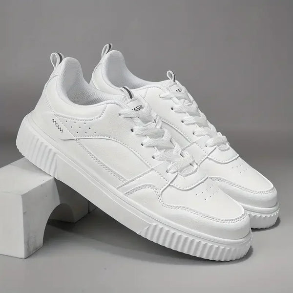 White Sneakers For Men Breathable Non Slip Casual Shoes Lightweight PU Leather Athletic Walking Comfort Shoes