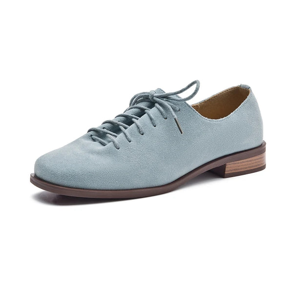 Women Loafer Lace-up 2025 New Spring Shoes Women Suede Genuine Leather Women Oxford Shoes Large Size British Style Women Shoes