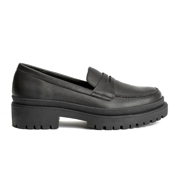 Women's Chunky Black Italian Leather Loafers