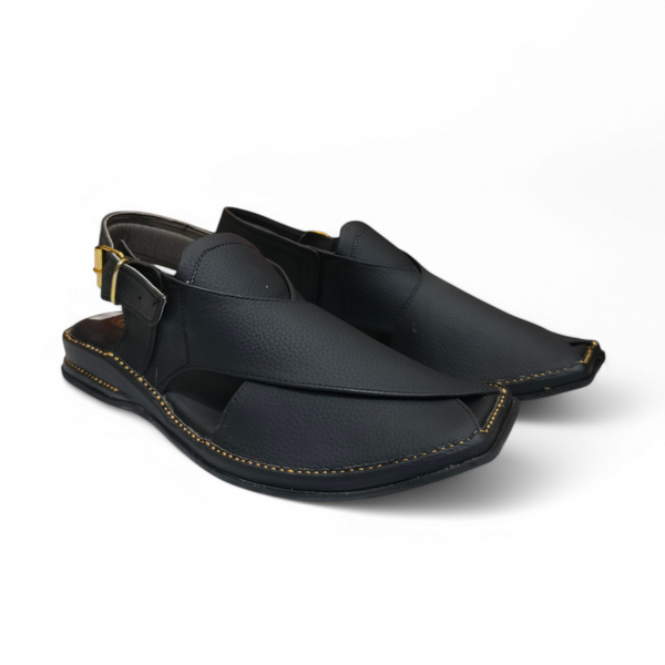 Dotted Black Zardari Peshawari Chappal – Genuine Leather, Top Quality