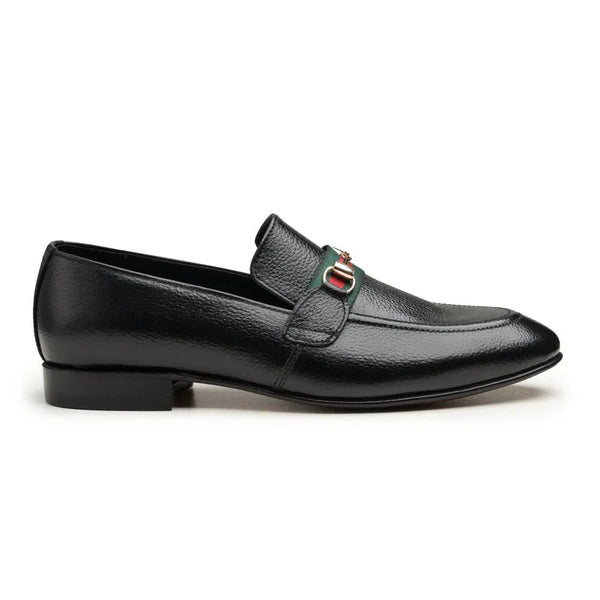 Black Grain Leather Buckle Loafers - Premium Formal Edition